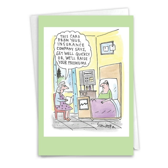 NobleWorks Funny Get Well Greeting Card w/ 5x7 Envelope (1 Card), for Men, Women, Insurance Card C3299GWG