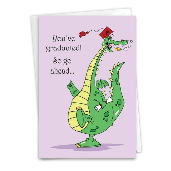 NobleWorks Funny Graduation Greeting Card w/ 5x7 Envelope (1 Card), for Men, Women, Dragon Graduate C3557GDG