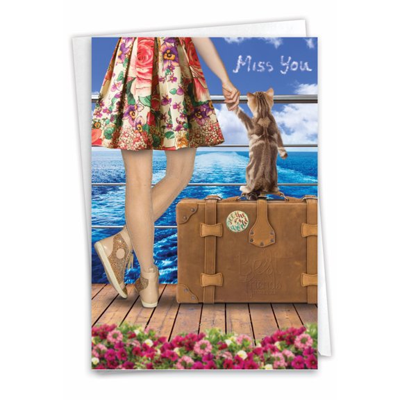 NobleWorks Funny Miss You Greeting Card w/ 5x7 Envelope (1 Card), for Men, Women, Thinking of You, Just Because Cat and Friend C6337MYG