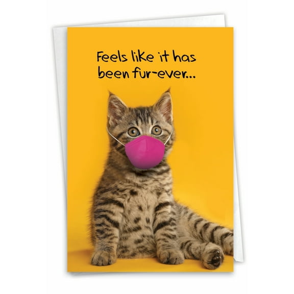 NobleWorks Funny Cats Miss You Greeting Card w/ 5x7 Envelope (1 Card), for Men, Women, Thinking of You, Just Because Masked Cats C9261AMYG