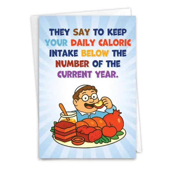 1 Funny Rosh Hashanah Greeting Card W/Env. Jewish Holiday Daily Caloric Intake