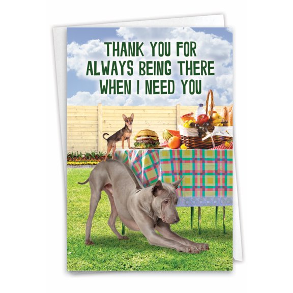 NobleWorks Funny Thank You Greeting Card w/ 5x7 Envelope (1 Card), for Men, Women, Dog Assistance C6880TYG