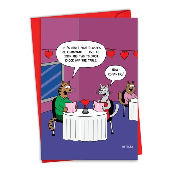 1 Funny Valentine's Day Card with Envelope - Four Champagne Glasses C6810VDG