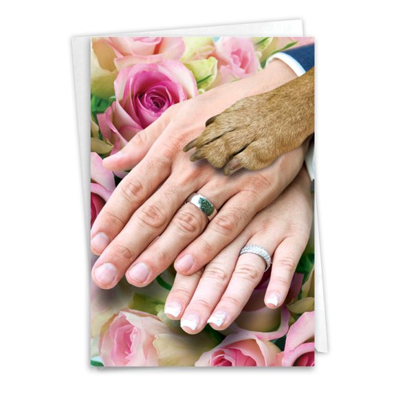 NobleWorks Funny Wedding Congratulations Greeting Card w/ 5x7 Envelope (1 Card), for Men, Women, Congrats, Thank You Hands and Dog Paw 9027