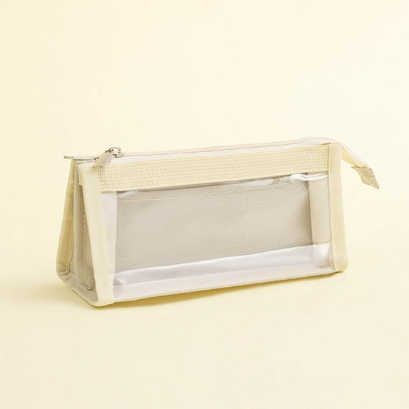 Under $1! GFHFHITJ Large Capacity Pencil Case Clear Mesh Pencil Pouch with Zipper Plastic Pencil Storage Bag Exam Special Portable Pencil Bag Stationery Bag(Beige)