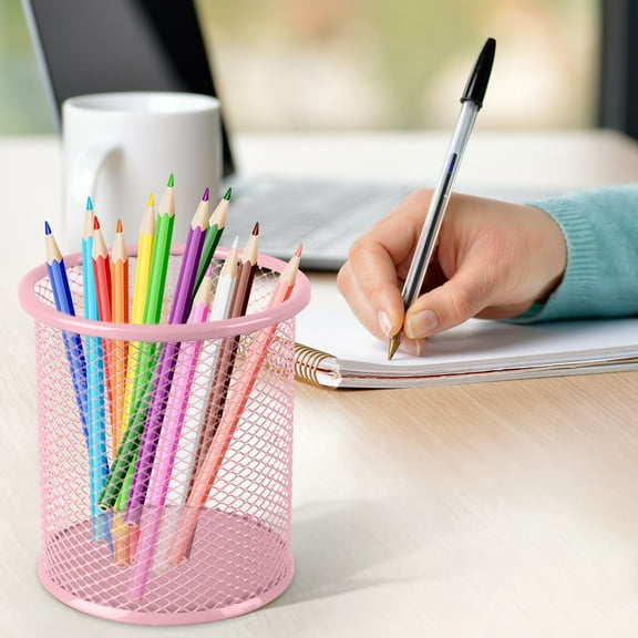 Under $1 GFHFHITJ Pencil Holder Cup for Desk, Black Metal Pen Holder, Mesh Pen Organizer for Home Office, Desk Accessories & Workspace Pencil Container(Pink)