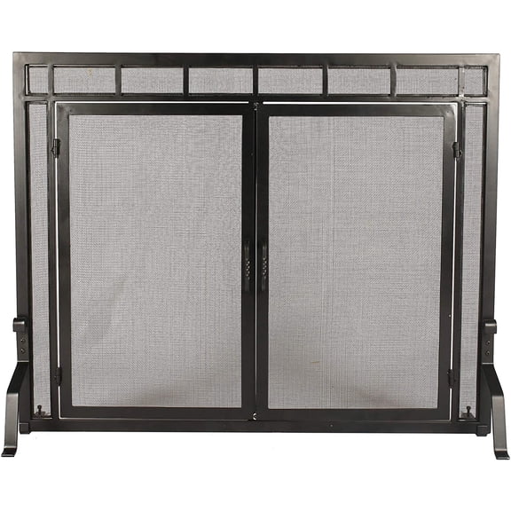 1. GO Fireplace Screen Ornate Wrought Iron Black Metal Fire Place Standing Gate, 31"(H) X 39"(W)