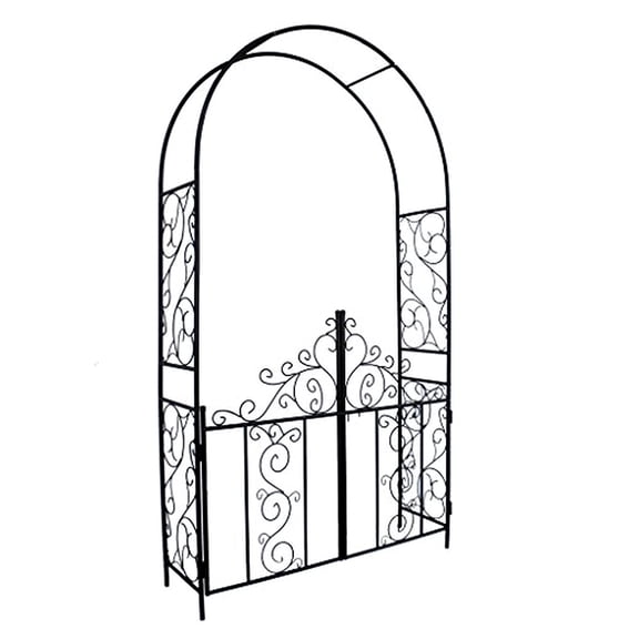 1. GO Steel Garden Arch with Gate, 7'5" High x 4'2" Wide, Garden Arbor for Various Climbing Plant