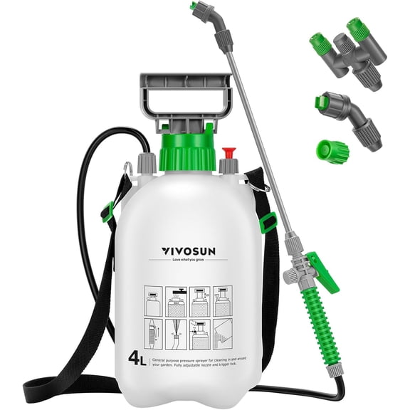 1 Gal/4L Pump Sprayer, Garden Water Sprayer for Plants, Weeds & Lawn Care, with 3 Nozzles, 50'' Long Hose & Pressure Relief Valve