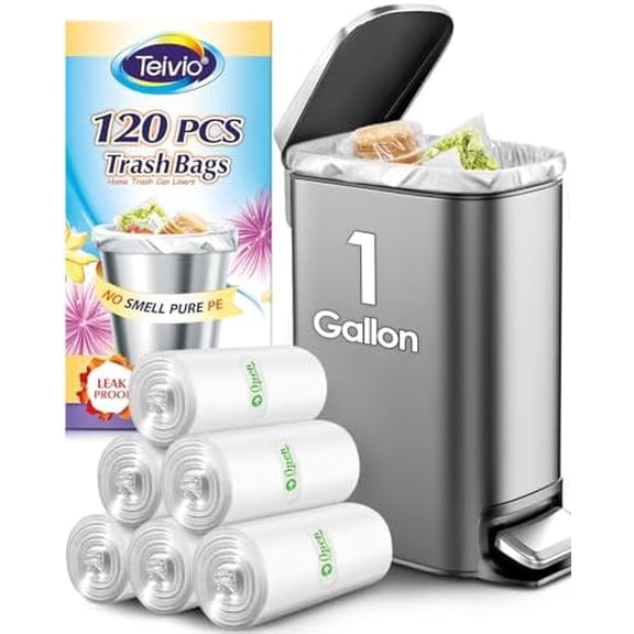1 Gallon 120 Counts Mini Strong Trash Bags 1-1.2 Gallon Garbage Bags,Small Waste Basket Liners,Bathroom Trash Can Bin Liners, Plastic Bags for home office kitchen, 4-5 Liters,Clear