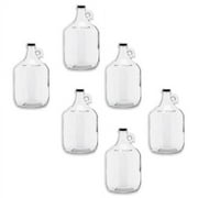 1 Gallon (128 oz) Clear Glass Jug With 38mm Black Polyseal Lid & Cap | Pack of 6