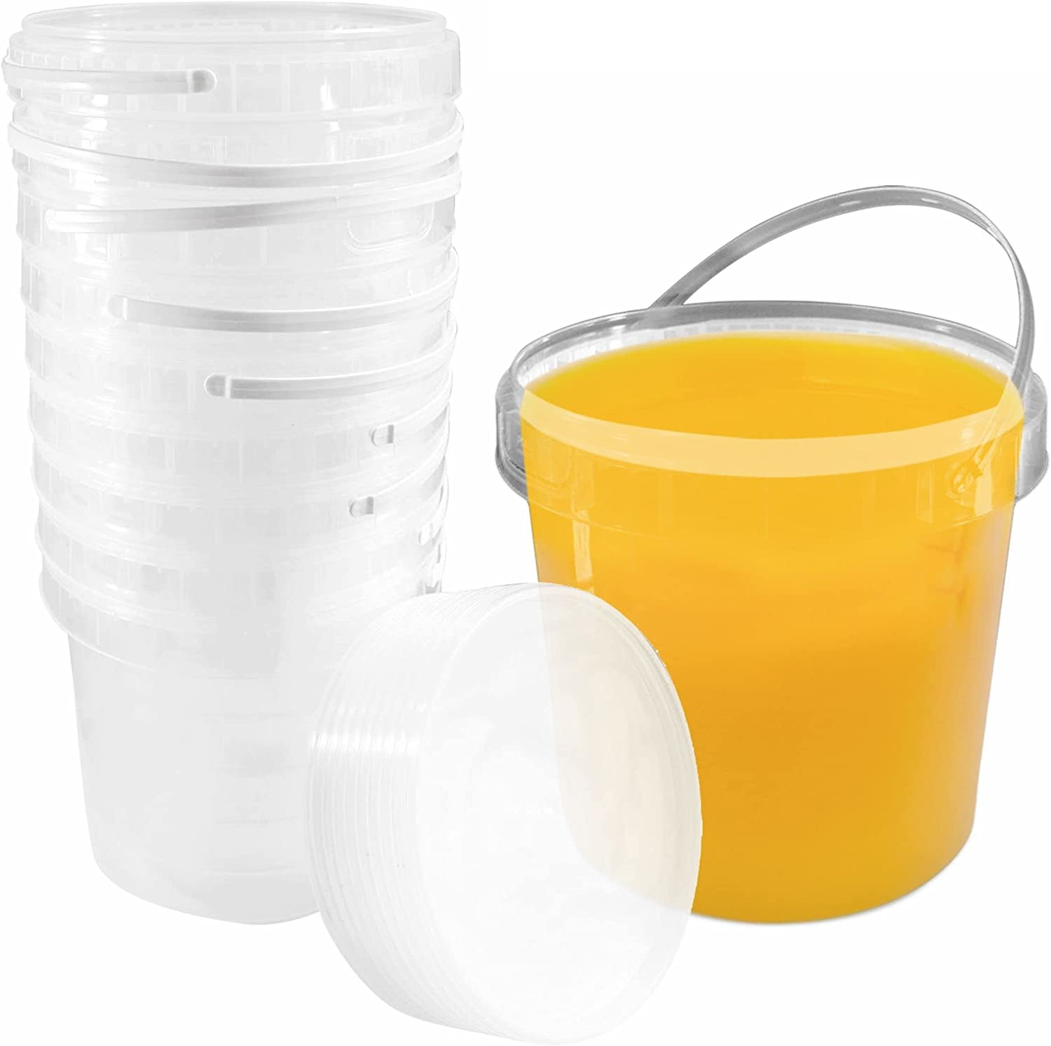 1 Gallon (128 oz) Clear Plastic Bucket with Lid and Handle (60 Pack