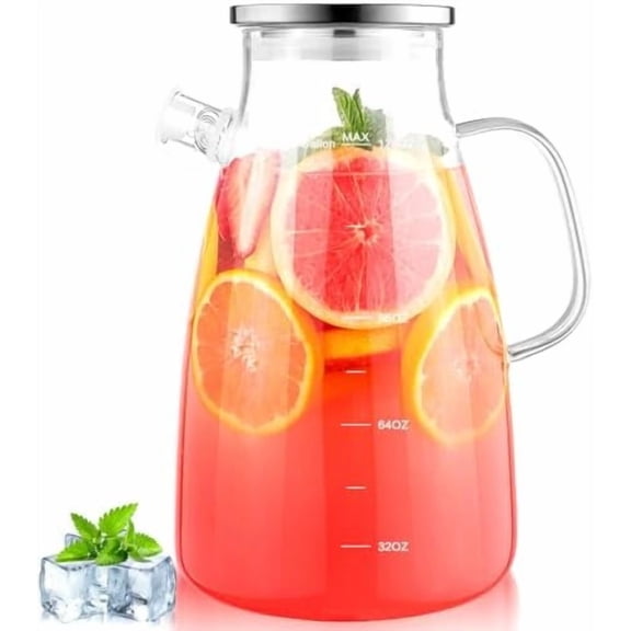 1 Gallon 128oz Glass Pitcher,Water Pitcher with Full Seal Lid and Spout, Glass Carafe for Hot/Cold Drink, Water Jug for Iced Tea, Coffee, Juice, Milk, Beverage