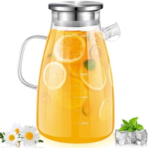 1 Gallon 128oz Glass Pitcher, Water Pitcher with Full Seal Lid and Spout, Glass Carafe for Hot/Cold Water, Large Jug for Juice and Homemade Beverage