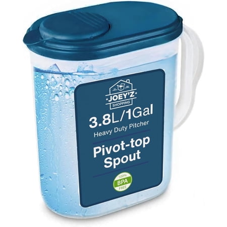 JOEY'Z 1 Gallon Slim Heavy Duty Plastic Measuring Pitcher with See Through Base and Leak Proof Lid, BPA-free