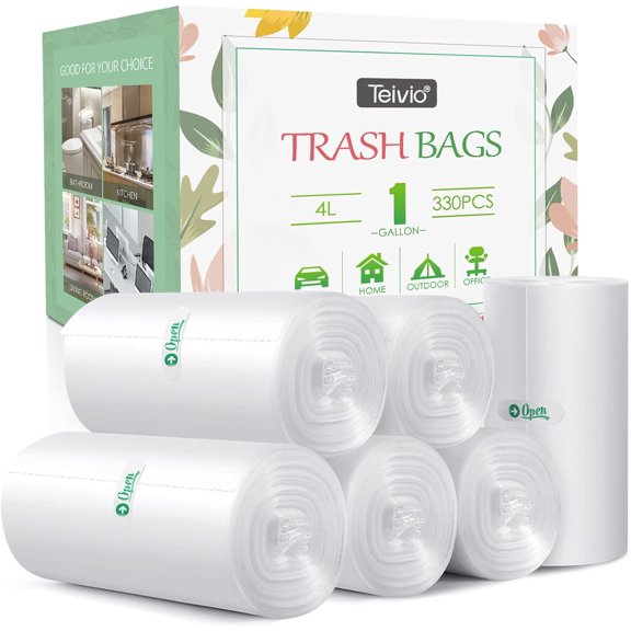 1 Gallon 330 Counts Strong Trash Bags Garbage Bags by , Bathroom Trash Can Bin Liners, Small Plastic Bags for home office kitchen, Clear