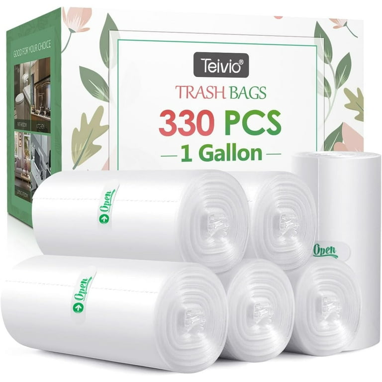 Teivio Gallon 330 Counts Clear HDPE Small Trash Bags, Garbage