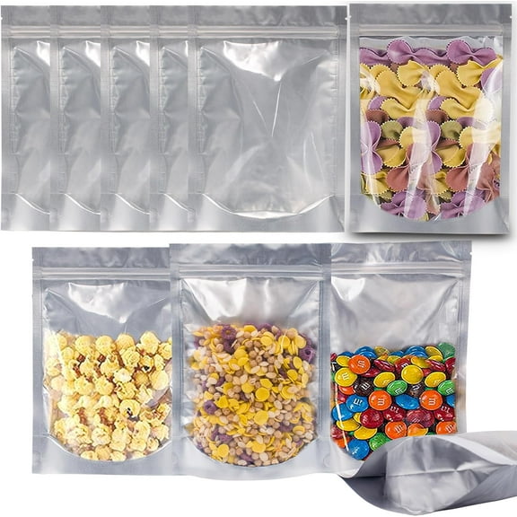 1 Gallon 60 Packs Mylar Bags For Food Storage, 10"x 14" Mylar Bags With Window, ze Dried Candy Bags, Reusable Storage Bags For Food, Mylar Food Storage Bags for Long Term Food Storage