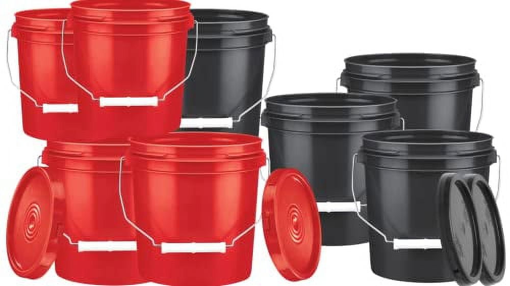 1 Gallon And Black Food Grade Buckets Containers With Lids ( Pack Of 8) Made In