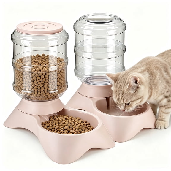 1 Gallon Automatic Pet Feeder & Water Dispenser Set, 2 Pack Gravity Refill Pet Food and Water Bowl Station for Kittens, Puppies, Small & Medium Dogs and Cats