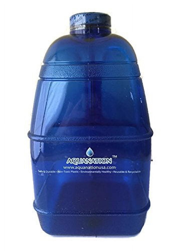 1 Gallon BPA FREE FDA Approved Reusable Plastic Drinking Water Big Mouth "Dairy" Square Bottle Jug Container with Handle Holder For Gym Sports & Travel - (Blue) Made in USA
