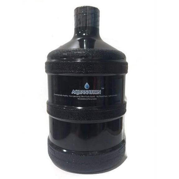 1 Gallon BPA FREE Reusable FDA Grade Chemical Free Plastic Drinking Water Big Mouth Bottle Jug Container with Holder Drinking Canteen (Black)