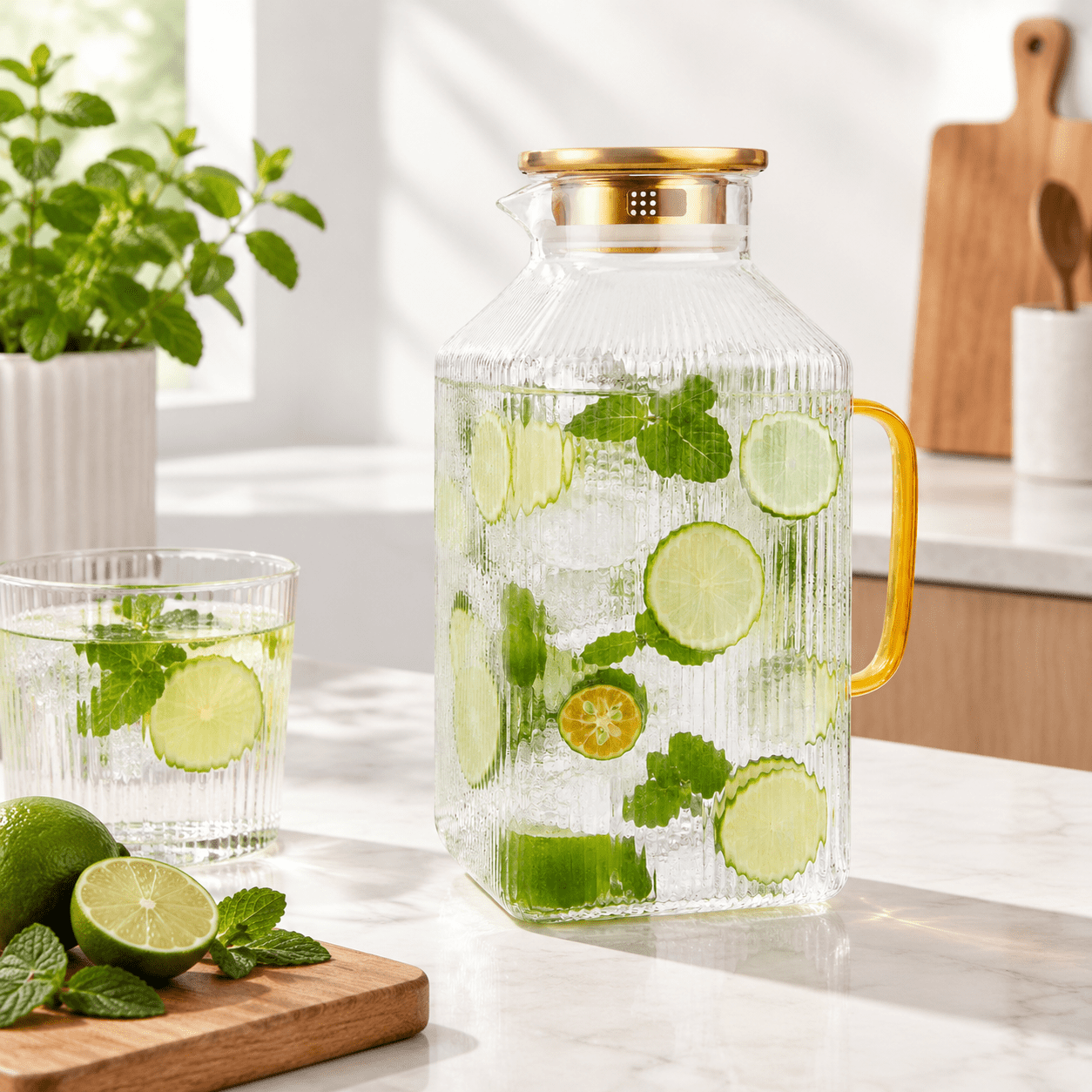 1 Gallon Borosilicate Glass Beverage Pitcher with Lid for Hot & Cold ...