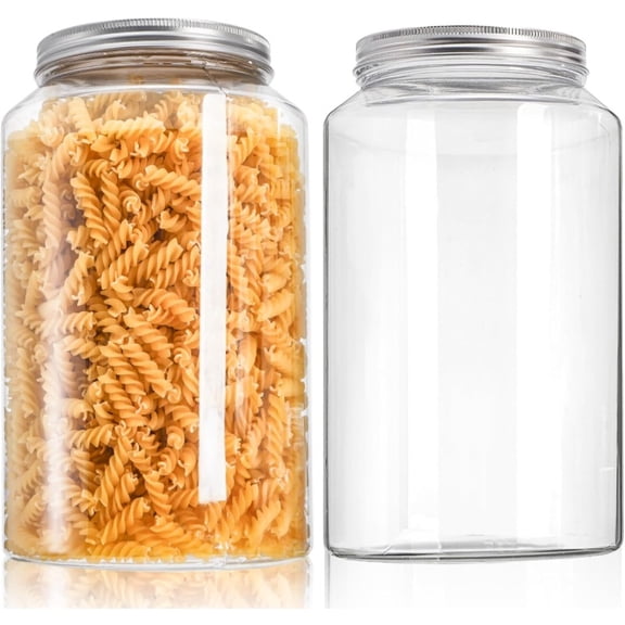 1 Gallon Clear Plastic Storage Jar with Wide Mouth Lid, Large Pantry Container for Dry Goods and Fermenting