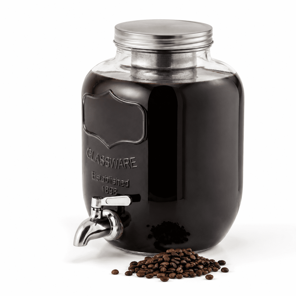 1 Gallon Cold Brew Maker with Stainless Steel Spigot, Thick Glass ...