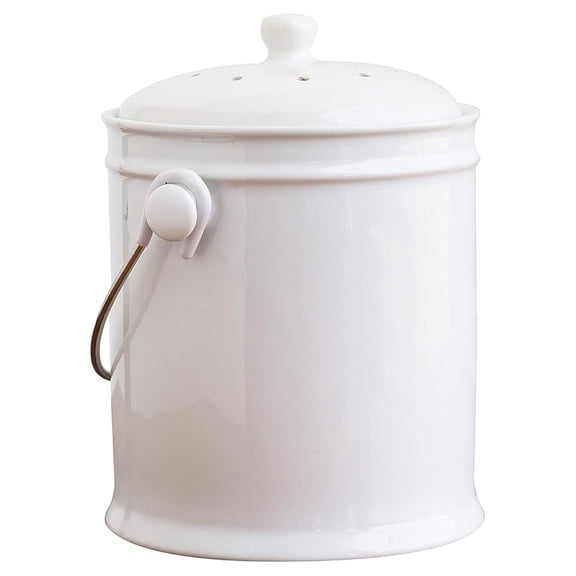 1 Gallon Compost Bin - Kitchen Countertop Compost Pail with Filter - Ceramic Food Scrap Collector for Eco-Friendly Composting - Dishwasher Safe