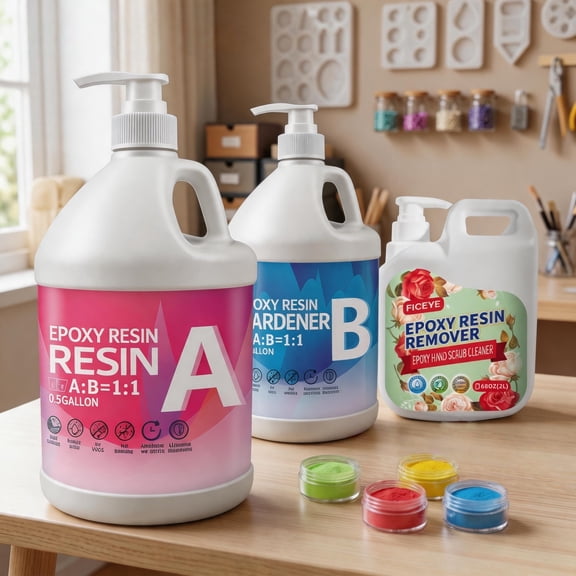 1-Gallon Crystal Clear AB Epoxy Resin Kit With 68oz Resin Cleaner & 4 Color Pigments, 1:1 Ratio Bubble-Free Self-Leveling Casting Resin, Ideal For River Tables, Wood Filling And DIY Craft Projects