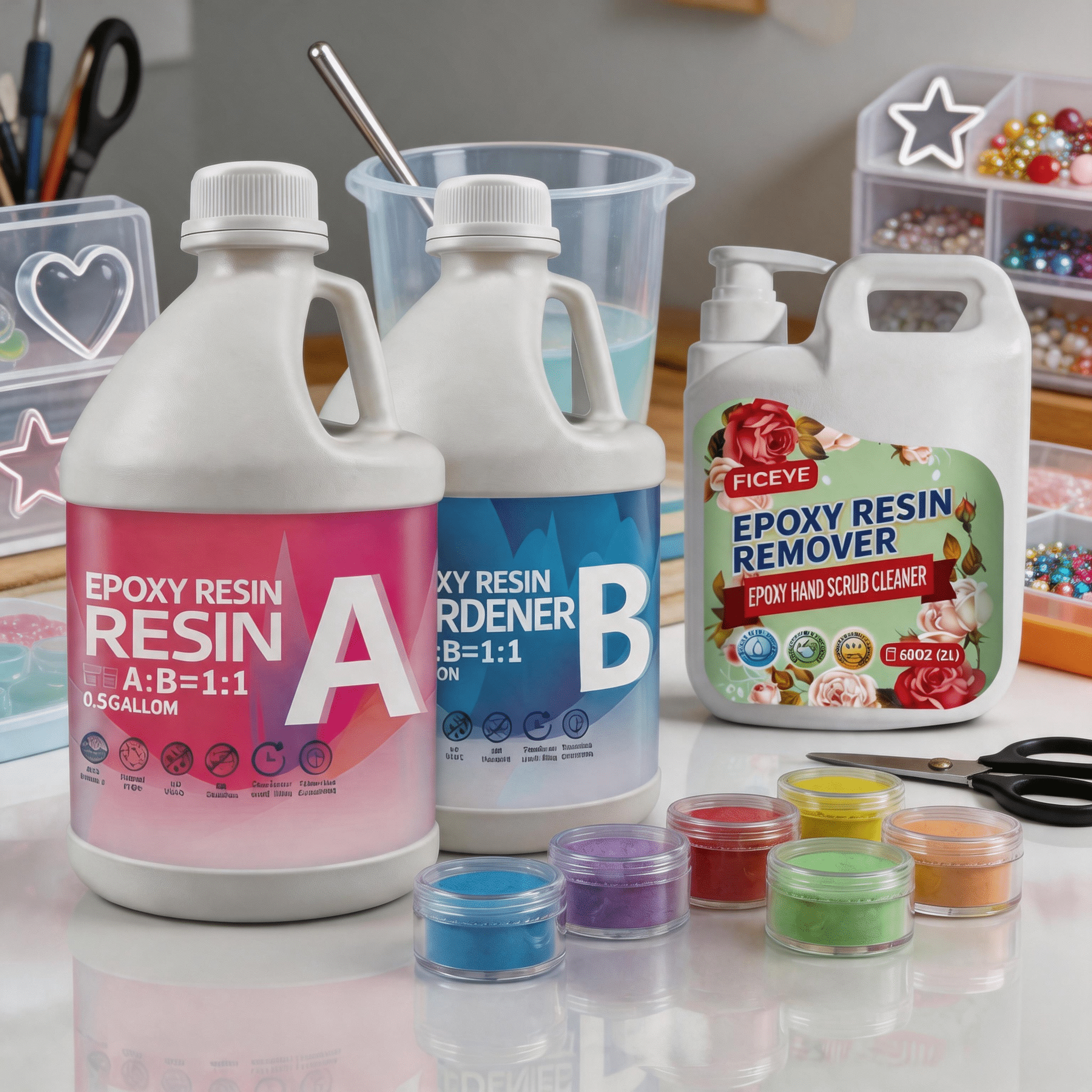 1 Gallon Crystal Clear AB Epoxy Resin Kit, With 68oz Resin Cleaner & 6 Color Pigments, Bubble-Free, Anti-Yellowing, Self-Leveling, 1:1 Easy Mix Ratio, Ideal For Coating, Casting, Tabletops, Molds, Mu
