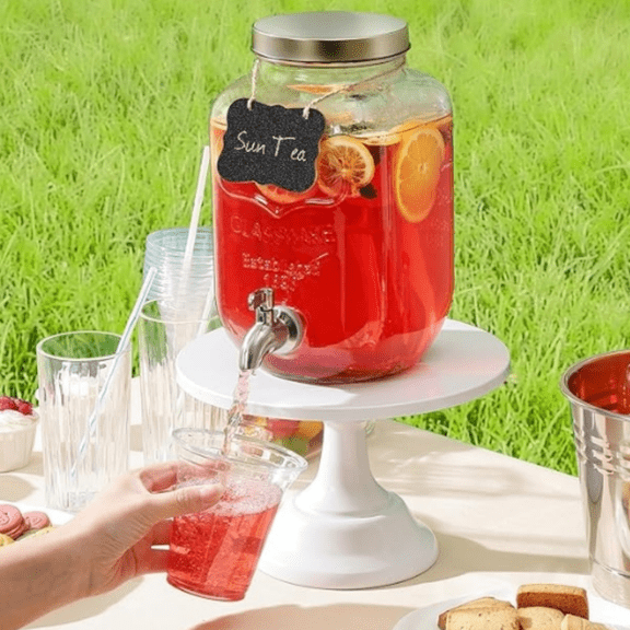 1 Gallon Drink Dispenser with Spigot 18/8 Stainless Steel Airtight & Leakproof Glass Sun Tea Jar with Anti-Rust Lids, Beverage Dispenser for Parties - Laundry Detergent Holder