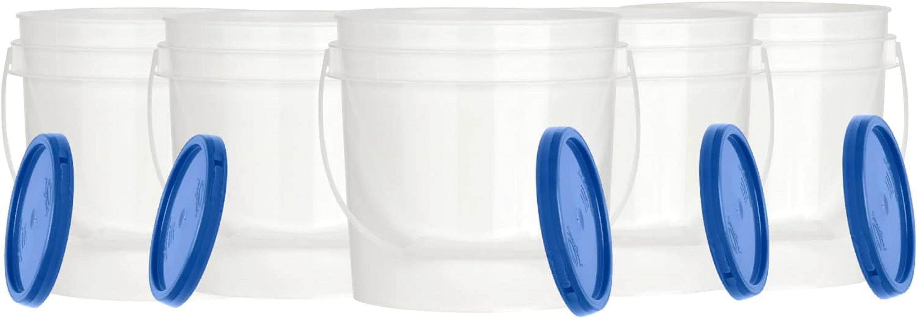 1 Gallon Food Grade Buckets Pails With Blue Gasket Lids BPA Free Plastic Containers (Pack Of 5