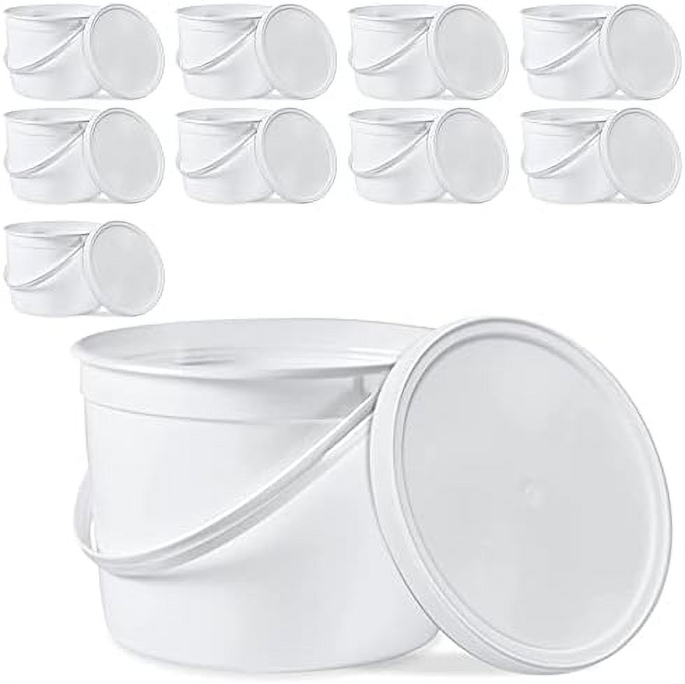 1 Gallon Food Safe Freezer Safe Round Plastic Bucket with Lids White