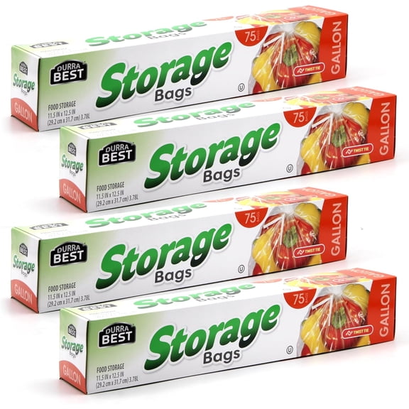 1 Gallon Food Storage Bags with Twist Ties, 300 Count, Disposable Plastic