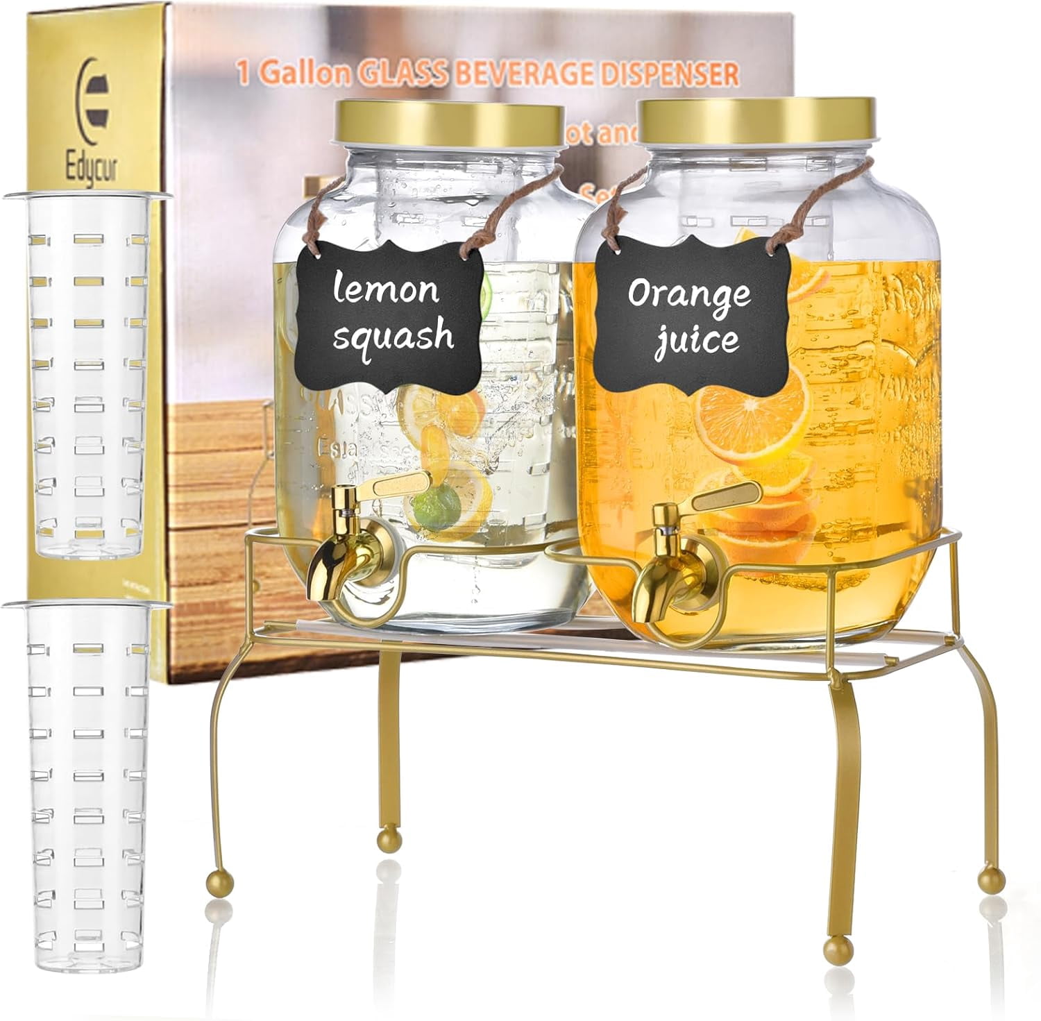 1 Gallon Glass Drink Dispenser Set of 2 – Drink Dispensers for Parties ...