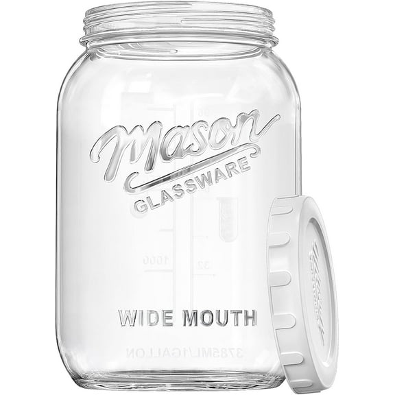 1 Gallon Glass Jar with Airtight Lid, Large Mason Wide Mouth for Flour Sugar Food Storage Containers Scale Mark(1 PCS), Canning Jars Sun Tea, Kombucha, Cookie, Pickle, Fermenting