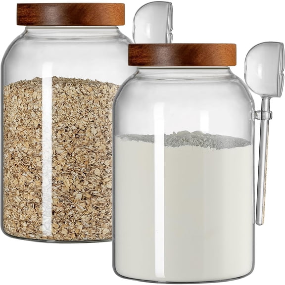 1 Gallon Glass Jar with Lid 2Pack, Borosilicate Large Glass Flour Sugar Storage Containers for Tea,Cereal, Egg and More,Leak-proof Screw Lid (2 Spoons)