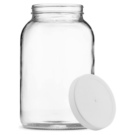 1-Gallon Glass Jar Wide Mouth with Airtight Plastic Lid - USDA Approved BPA- Dishwasher Safe Mason Jar for Fermenting, Kombucha, Kefir, Storing and Canning Uses, Clear Plastic Lid, 1 Pack
