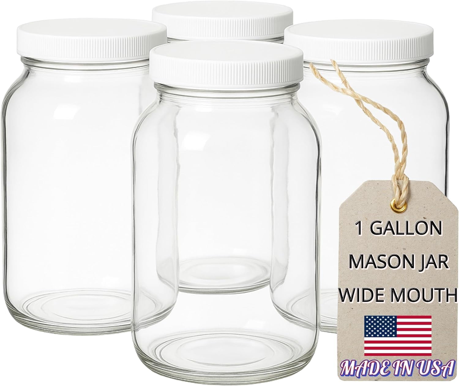 One gallon wide-mouth glass storage jar with white airtight lid