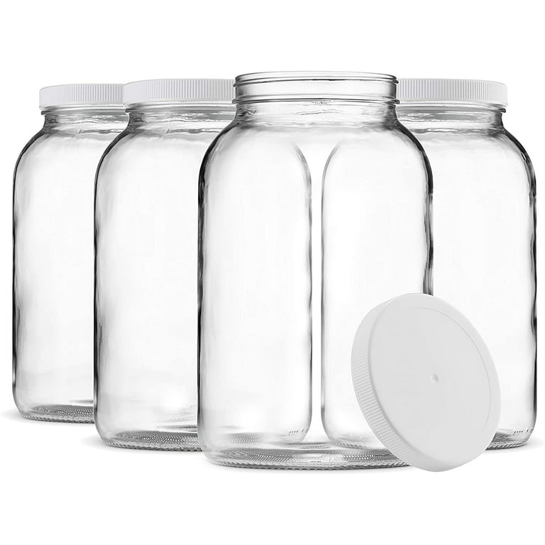 AGtrade 1 Gallon Glass Jar with Lid Wide Mouth Airtight Plastic Pour Spout Lids Bulk-Dry Food Storage Pickling Mason Jar Canister Raw Milk Bottle Jug