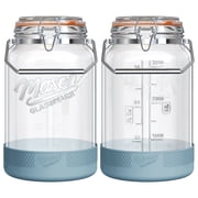 2 Packs 1 Gallon Glass Jar with Airtight Lids,Wide Mouth Mason Jars with Clip Top Lids & Stainless Steel Handle & Silicone Base,Canning Jars for Kitchen Storage