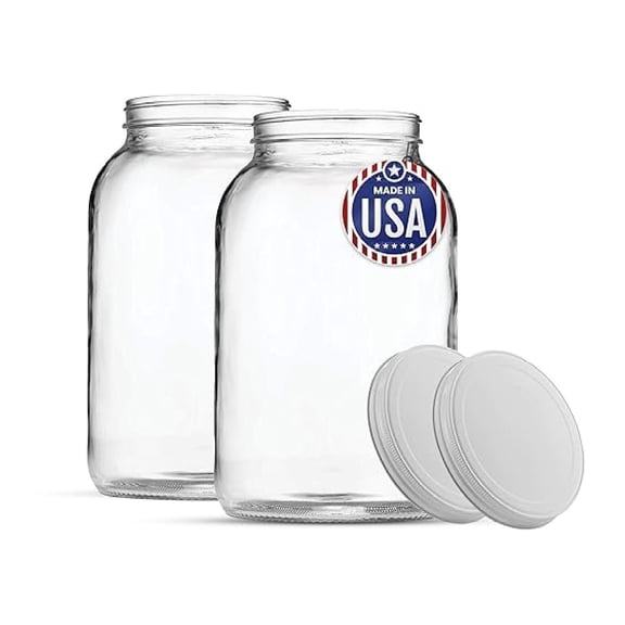 1 Gallon Glass Jars with Airtight Lids (2 Pack) | Fermentation Jars for Pickling, Kombucha Brewing, Canning & Food Storage | Wide Mouth Mason Jars
