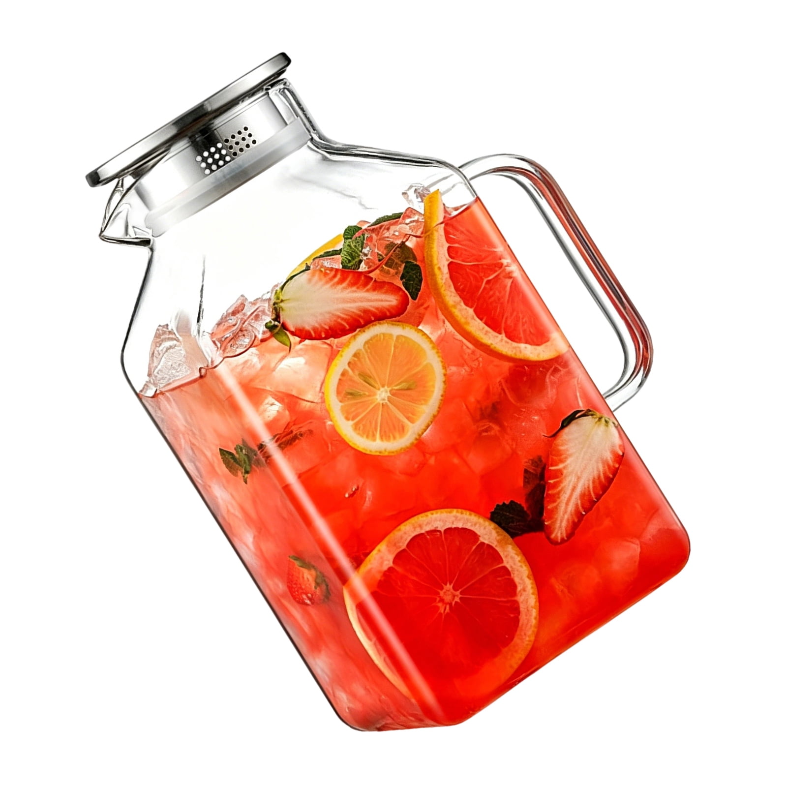 Ice Tea Pitcher Set 1 Gallon Glass Pitcher With Lid and Handle, 3800ml Square Beverage ...