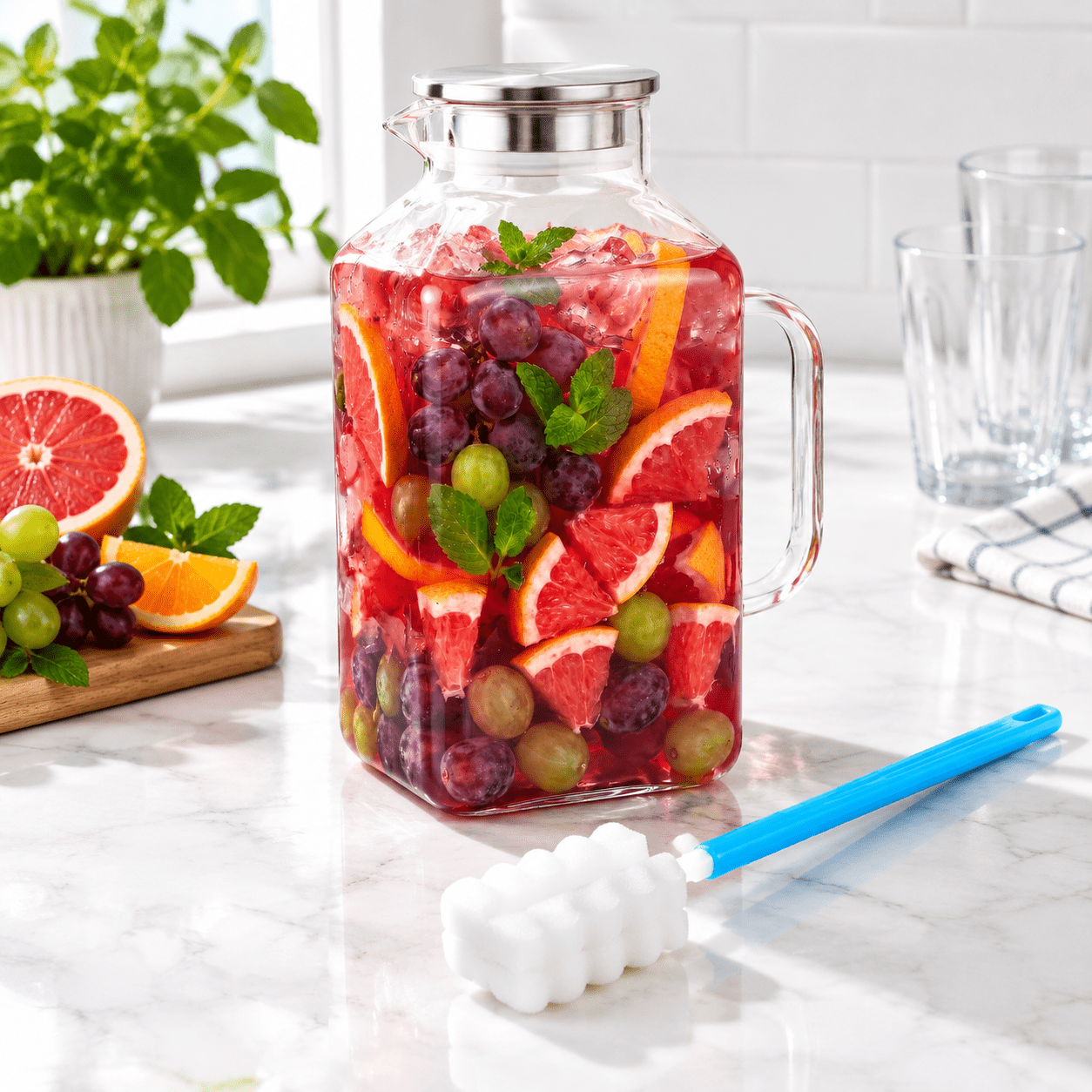 1 Gallon Glass Pitcher with Lid, Normal, Square Design for Hot and Cold ...