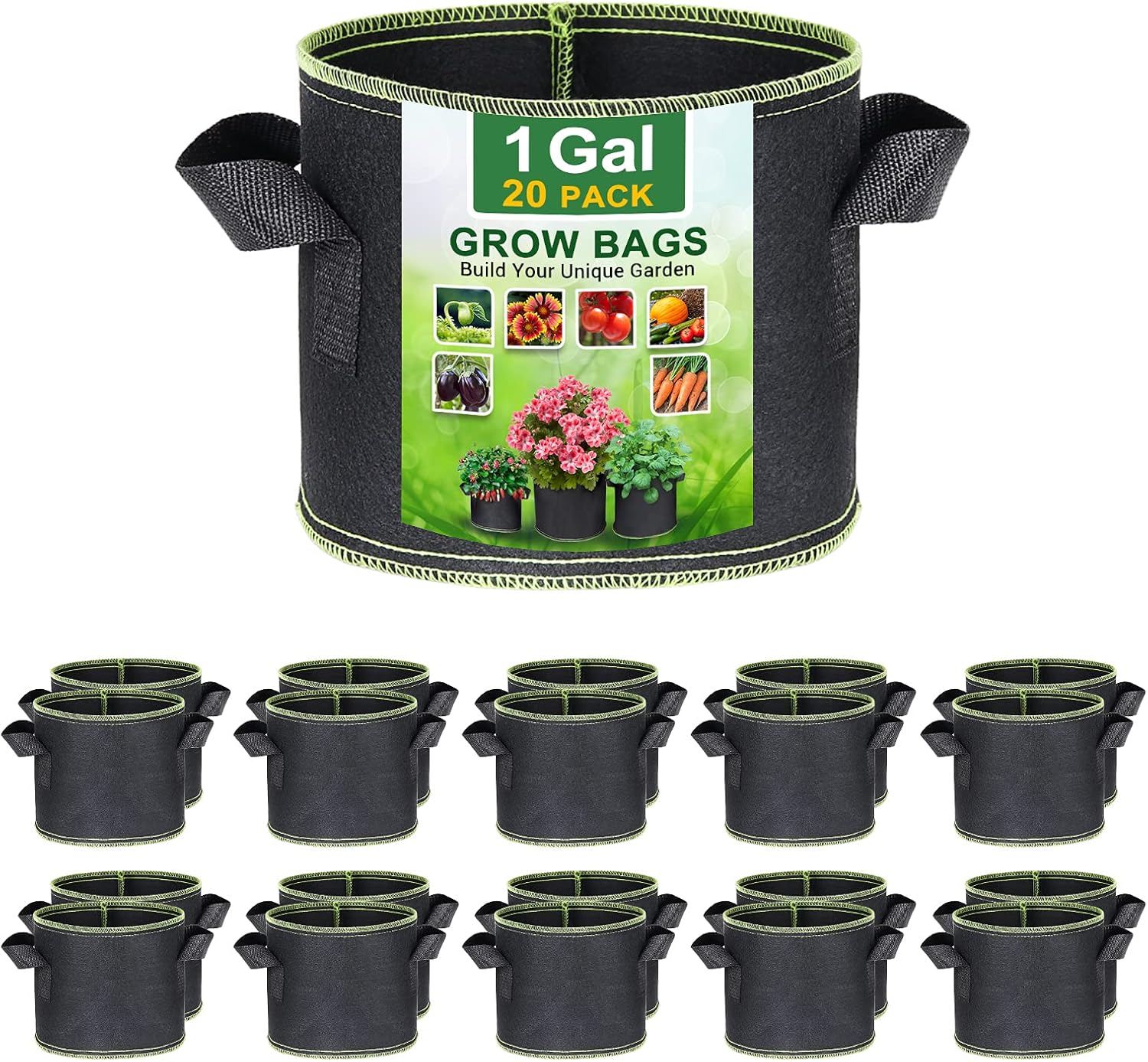 1 Gallon Grow Bags, Thickened Nonwoven Aeration Fabric Pots with