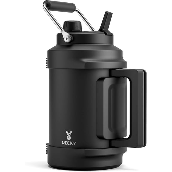 1 Gallon Insulated Water Bottle for Sports: 128 oz Triple Wall Vacuum Stainless Steel Water Jug - Top and Side Handles, Cold for 48 Hrs, 2-in-1 Straw and Spout Lid, Leak Proof for Hiking (Night)