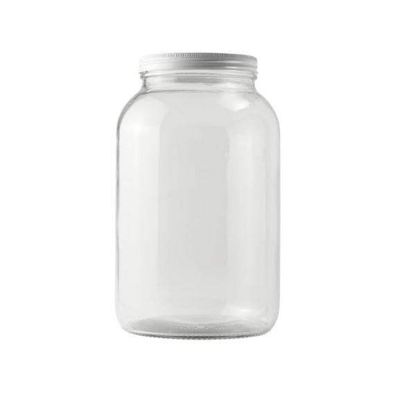 1 Gallon Jar with White METAL Airtight Lid | Glass Canisters with Airtight Lids | Large Glass Jar with Fermentation Lid for brewing, fermentation and pickling