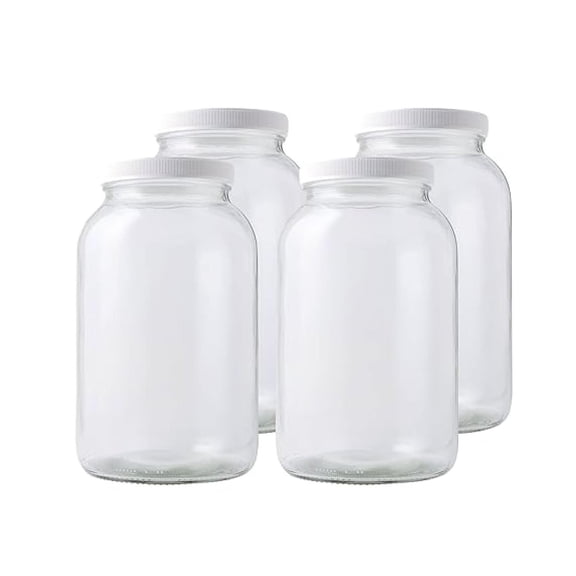 1 Gallon Mason Jars with Airtight Lids (4 Pack) - Wide Mouth Glass Jars for Canning, Fermentation, Pickling, Food Storage - Home Brewing Supplies